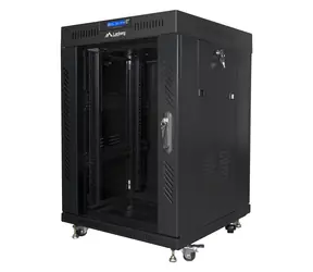 Lanberg 15U 19" černý / Stojanový rozvaděč / 600×600 mm / Flat pack / Skleněné dveře / LCD