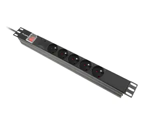Lanberg PDU černá / Zásuvková lišta do racku / 19" 1U / 5x zásuvka / IEC C14 / 10 A