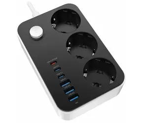 Colorway Zásuvková lišta 3x Schuko / Zásuvková lišta / 3x USB-C 20W / 3x USB-A / kabel 2 m