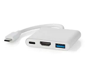 Nedis USB-C multiportový adaptér bílá / Adaptér / USB-C - USB-A, USB-C, HDMI / 4K 30Hz / 10 cm