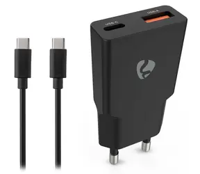 Nedis GaN 30W černá / Síťová nabíječka / USB-C PD3.0 + USB-A QC3.0 / kabel USB-C - USB-C 1,5 m