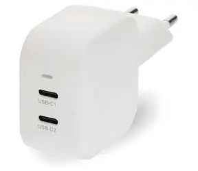 Nedis GaN 45W bílá / Síťová nabíječka / 2x USB-C PD3.0 / rychlé nabíjení