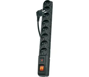 Acar S8 Dual černá / Prodlužovací kabel / 8 zásuvek / 5 m / přepěťová ochrana