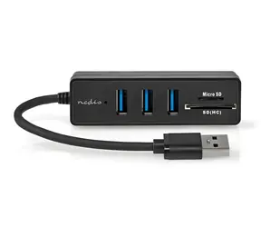Nedis USB hub 5 portů černý / USB hub / 3x USB-A / USB 3.2 Gen 1 / 5 Gbps / SD & microSD čtečka