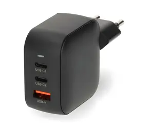 Nedis GaN 70W černá / Síťová nabíječka / 2x USB-C PD3.0 / 1x USB-A QC3.0