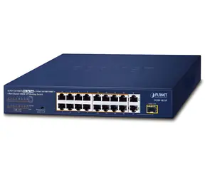 Planet FGSD-1821P / PoE switch / 16x 100 Mbps / 1x Gigabit TP/SFP / PoE+ 802.3at 185W / extend mód 250 m