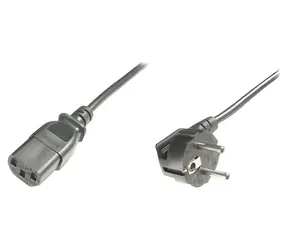 Digitus napájecí kabel Typ F - IEC C13 lomený černý / Napájecí kabel / 1,8 m / H05VV-F3G 0,75 mm2