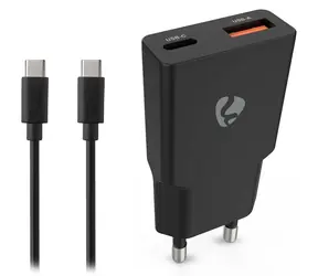 Nedis GaN 20W černá / Síťová nabíječka / USB-C, USB-A / PD3.0 / + kabel USB-C 1,5 m