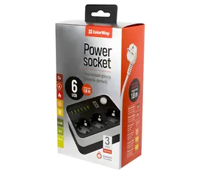 Colorway Prodlužovací přívod / Prodlužovací kabel / 3x Schuko / 6x USB 5V / 1,8 m