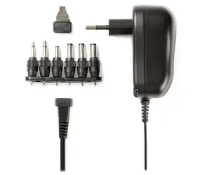 Nedis Univerzální napájecí adaptér černá / Napájecí adaptér / 12 W / 3–12 V DC / 6 konektorů / 1,8 m