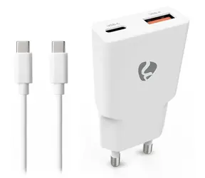 Nedis 20W bílá / Síťová nabíječka / PD3.0 / USB-A, USB-C / kabel 1,5 m