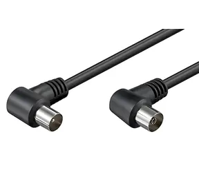 OEM Anténní kabel IEC169-2 černá / Anténní kabel / M-F lomený 90° / 75 Ohm / 2,5 m
