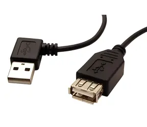 OEM USB 2.0 A-A černý / Prodlužovací kabel / 30 cm / M/F / lomený vlevo