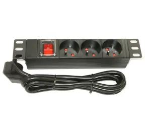 XtendLan 10" rozvodný panel 3x230V černá / Prodlužovací přívod / 3 zásuvky / vypínač / 1,8 m