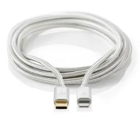 Nedis Profigold Lightning kabel 2m stříbrná / Datový kabel / USB-C - Lightning 8-pin / USB 2.0 / nylonový opletený