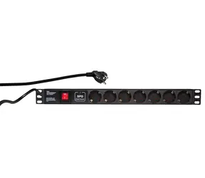 LogiLink Napájecí lišta 19" 7x230V černá / Zásuvková lišta / vypínač / 2 m / 16 A