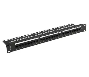 Lanberg Patch panel 24 portů CAT.6A s policí černý / Patch panel / 1U / 19" / RJ-45 / UTP