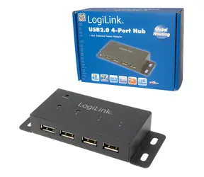 LogiLink UA0141A černá / USB Hub / 4x USB 2.0 / kovové tělo / napájecí adaptér