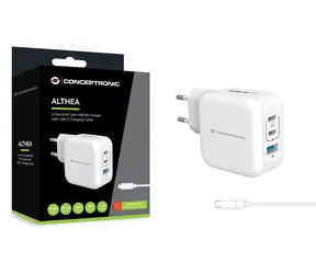 Conceptronic ALTHEA17W bílá / USB nabíjecí adaptér / 1x USB-A / 2x USB-C / 67 W / GaN / PD