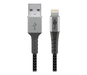 Goobay 49269 šedá, stříbrné konektory / Nabíjecí kabel / USB-A - Lightning / textilní / MFi / 2 m