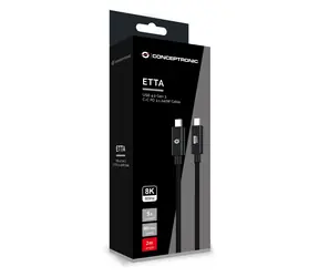 Conceptronic ETTA04B20 černý / USB-C kabel / USB4 Gen 3 / 40 Gbps / PD 3.1 / 2 m