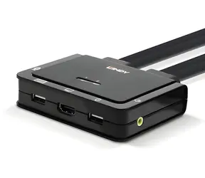 Lindy KVM přepínač 2 porty HDMI/USB-C/USB 2.0 černá / KVM přepínač / 4K 60Hz / audio výstup / kabel 1,2 m