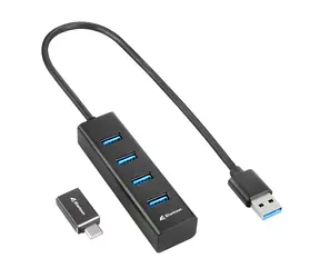 Sharkoon USB Hub 4 porty hliníkový černá / Hub / USB 3.2 Gen 1 / 5 Gb/s / adaptér USB-C