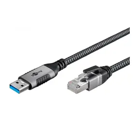 Goobay 70299 černo-stříbrná / Síťový adaptér / USB-A - RJ-45 / 1 Gbit/s / 1 m