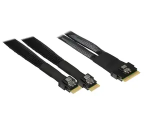 Inter-Tech kabel SFF-8654 8i - 2x SFF-8654 4i černý / Datový kabel / PCIe 4.0 / 24 Gb/s / 0,7 m