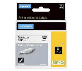 Dymo RHINO smršťovací bužírka 9mm bílá / Bužírka do tiskárny štítků / černý tisk / 1,5 m