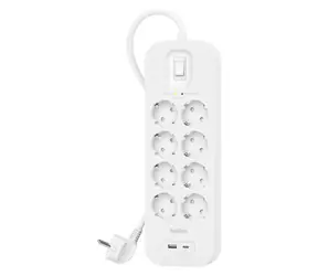 Belkin Prodlužovací zásuvka s přepěťovou ochranou 8x 900J / Prodlužovací zásuvka / USB-A+C 18W / 2m kabel
