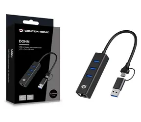 Conceptronic DONN07BA USB-C hub / 3x USB-A 3.0 / 1x GLAN