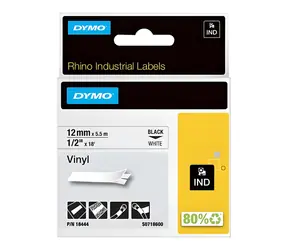 Dymo originální páska do tiskárny štítků 12mm x 5,5m (bílý podklad) / černý tisk / RHINO vinylová profi