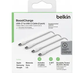 Belkin CAB003bt1MWH2PK bílá / Datový kabel / USB-C - USB-C / 1 m / 2 ks