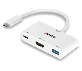 Lindy USB-C multiportový hub bílá / Rozbočovač USB-C / USB-A + HDMI / PD 100 W / 18 cm