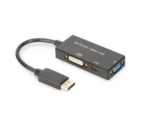 Digitus AK-340418-002-S černá / Adaptér / DisplayPort na HDMI+DVI+VGA / 4K 30 Hz / 20 cm