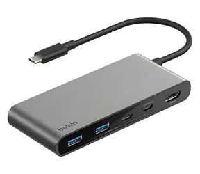 Belkin CONNECT USB-C Hub stříbrná / Hub / 7v1 / 2x USB-C