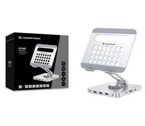 Conceptronic DONN26G stříbrná / Dokovací stanice a stojan / HDMI / 2x USB-A / USB-C / čtečka karet