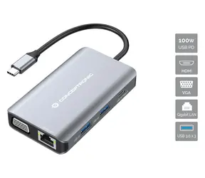 Conceptronic DONN21G šedá / Dokovací stanice / 7v1 / USB-C / 3x USB-A / HDMI / RJ45