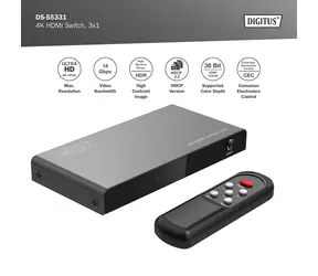 Digitus DS-55331 / HDMI přepínač / 3 vstupy / 1 výstup / 4K 60Hz / HDR / HDCP 2.2