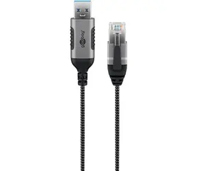 Goobay Slim 74396 černá/šedá / Adaptérový kabel USB-A - RJ-45 / Cat.6 / 1 Gbit/s / 3 m