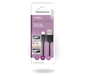Nedis USB-A - USB-C kabel černá / Kabel USB / USB 2.0 / 15 W / 480 Mbps / 1 m
