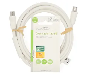 Nedis Koaxiální kabel IEC(M)-IEC(F) 2m bílá / Koaxiální kabel / 75 Ohm / 120 dB