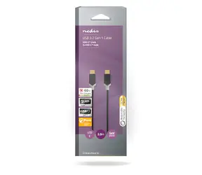 Nedis USB-C - USB-C antracitová / Kabel / USB 3.2 Gen 1 / 60 W / 5 Gbps / 4K 60Hz / 2 m