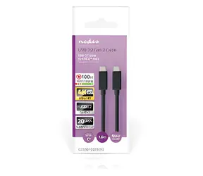 Nedis USB-C kabel 100 W 1 m černý / Kabel USB / USB 3.2 Gen 2 / USB-C – USB-C / 20 Gbps