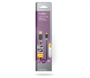 Nedis USB 2.0 kabel antracit / Kabel USB / USB-A - Micro-B / 480 Mbps / 2 m / pozlacené konektory