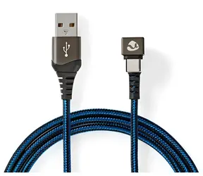 Nedis USB-A - USB-C kabel černá/modrá / Kabel USB / 480 Mbps / Pozlacený / 2 m / Opletený nylon