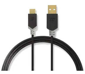 Nedis USB-A - USB-C antracit / Kabel / USB 2.0 / 60 W / 480 Mbps / 2 m
