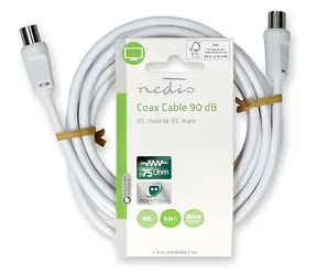 Nedis Koaxiální kabel IEC(M)-IEC(M) bílý / Kabel / 75 Ohm / Dvojité stínění / 90 dB / 3 m