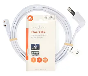 Nedis Napájecí kabel Euro-IEC C7 úhlový 2m bílá / Napájecí kabel / 230V / plochý